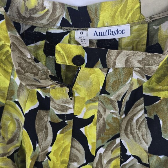 Ann Taylor Skirt Womens 8 Yellow Floral Rose Print Pleated Midi Made USA - Picture 8 of 12